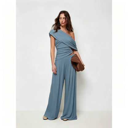🎉Hot Sale🔥-Women'S One-Shoulder Wide-Leg Pants Suit