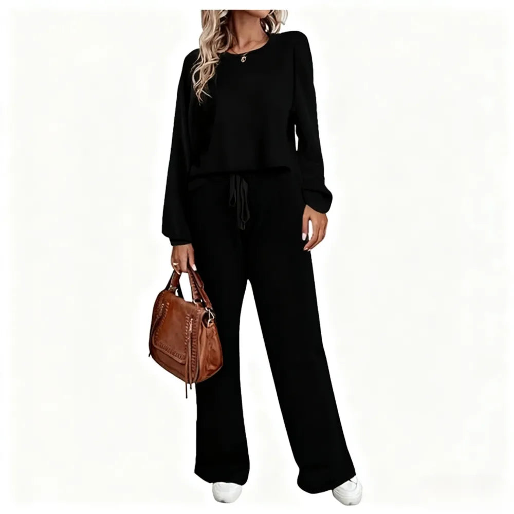 Womens Fall Winter Casual Solid Knitted 2 Piece Sets Long Sleeve Hoodie