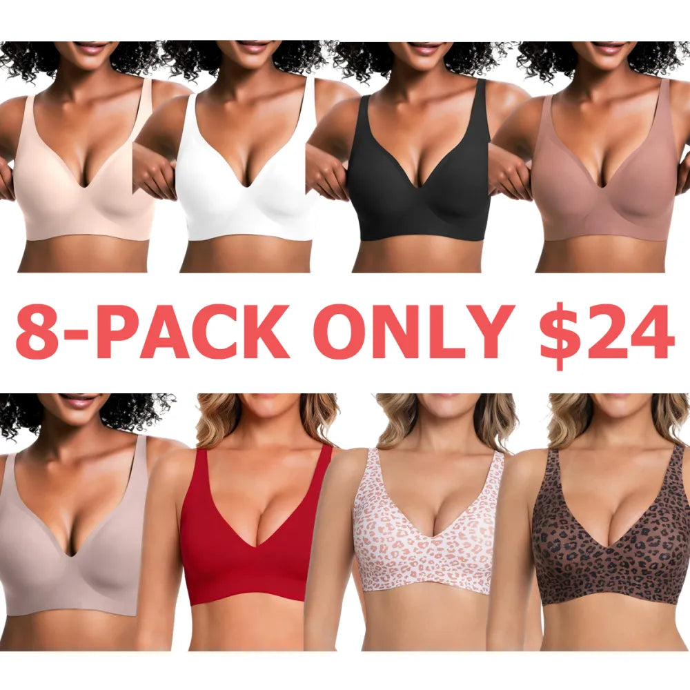Womens Comfortable Wireless Bras Push Up Bralettes Seamless Tshirts Bras Deep V Everyday Bras