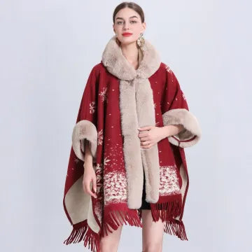 Women's Poncho With a Hoodie and Fringes