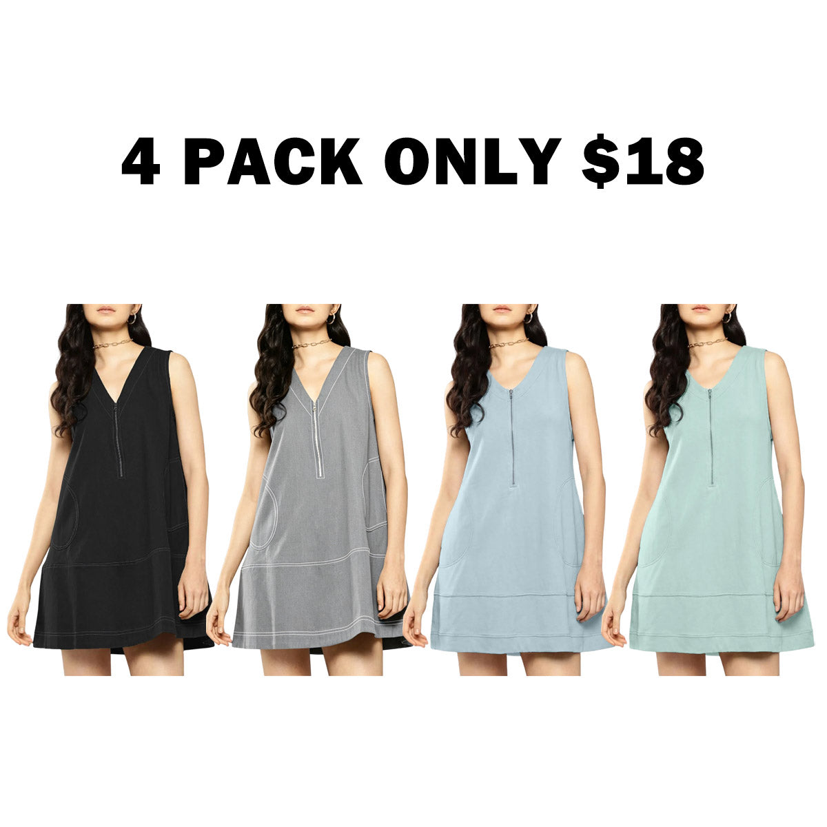 Women's Half-Zip Cotton A-Line Mini Dress