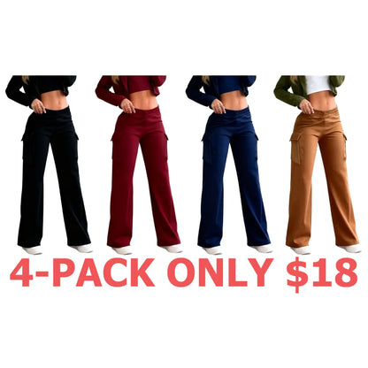 Women's Solid Color Flap Pocket Pants