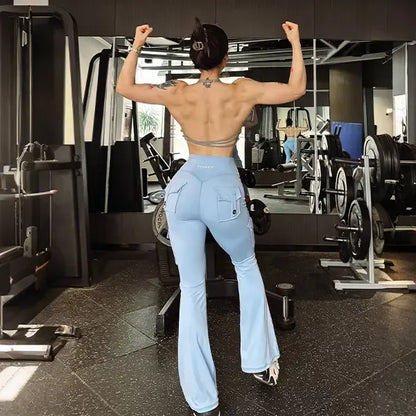 Women's athletic flare pants with hidden pockets