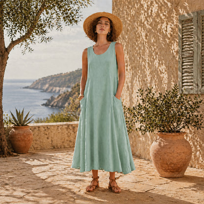 🔥 Last Day Promotion 75% OFF 🔥Women's Sleeveless Cotton And Linen Dress
