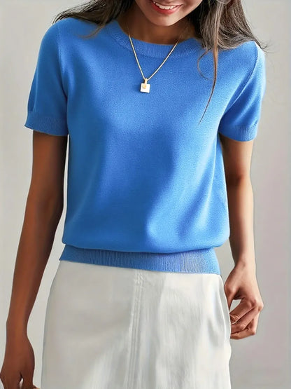Women's Solid Color Crew Neck Short Sleeve Lightweight Loose Sweater