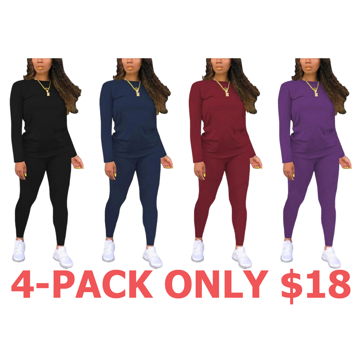 Women's Minimalist Chic Solid Long Sleeve & Elastic Waist Pants Set