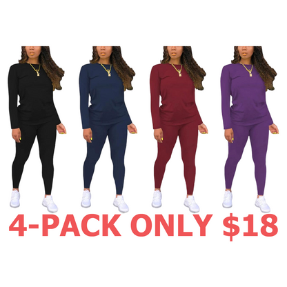 Women's Minimalist Chic Solid Long Sleeve & Elastic Waist Pants Set