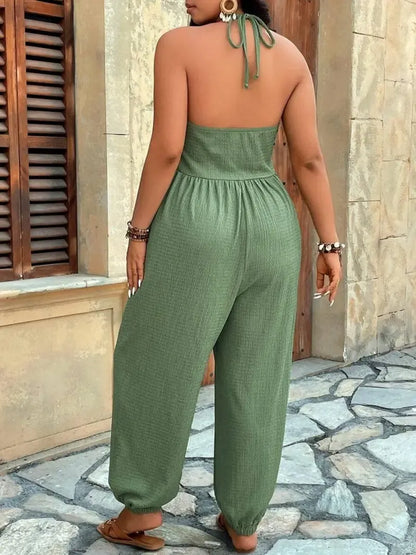【Plus Size】 Solid Color Pocket Jumpsuit