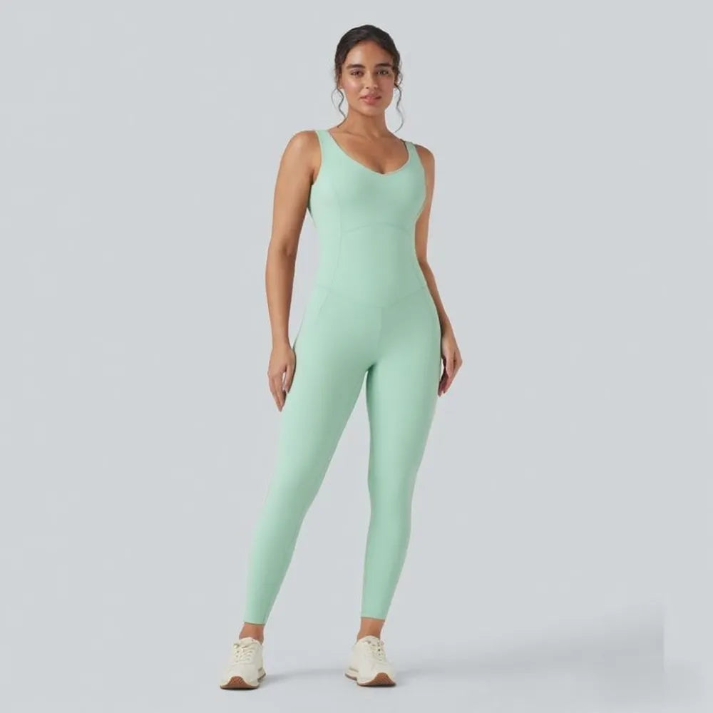 V Neck Butt Lifting Workout Jumpsuit with Pockets