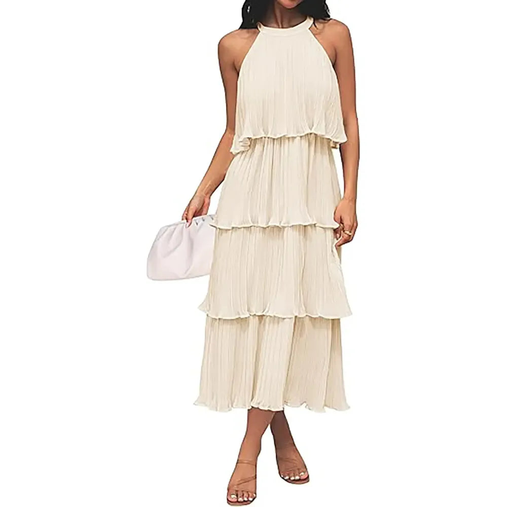 Women's 2026 Summer Sleeveless Chiffon Flowy Midi Dress