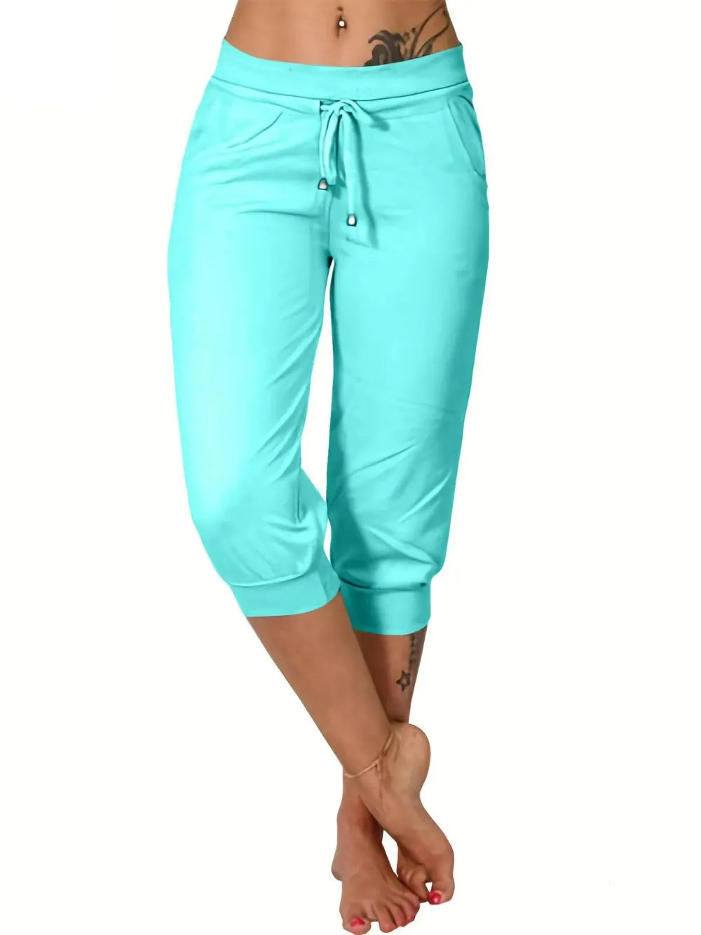 Women's Plain Drawstring Waist Capris Pants