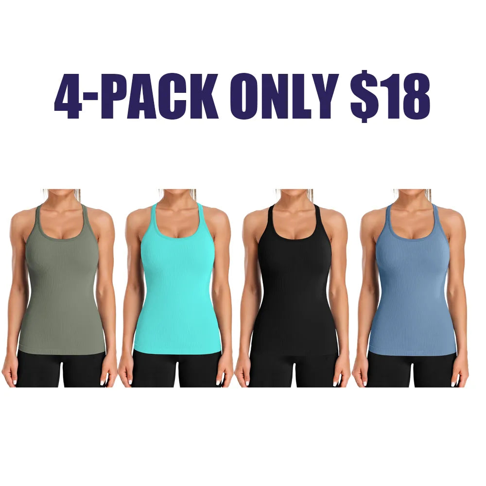 Women's Ribbed Sports Tank Top — Built-in Bra