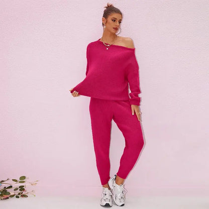 Women's 2025 Fall Winter Knit Set Oversized Sweater & Lounge Pants Matching Sets for Women Striped Knit Basic Black Fitted Long Sleeve Shirts & Blouses