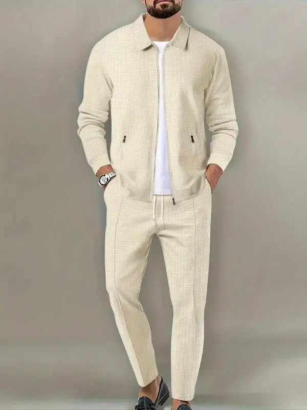 Men's Plain Zip Up Jacket & Drawstring Waist Pants Tracksuit Set
