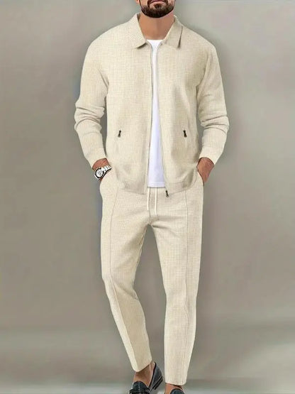 Men's Plain Zip Up Jacket & Drawstring Waist Pants Tracksuit Set