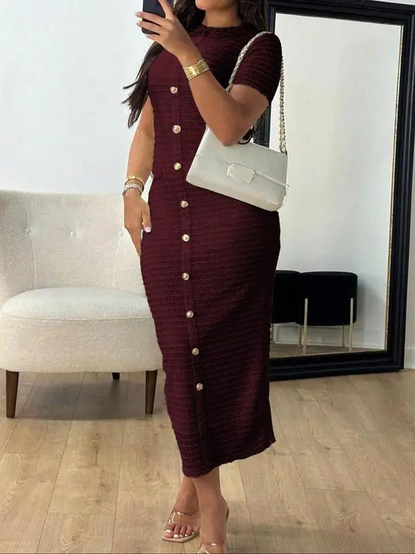 Women's Plain Zipper Back Round Neck Dress