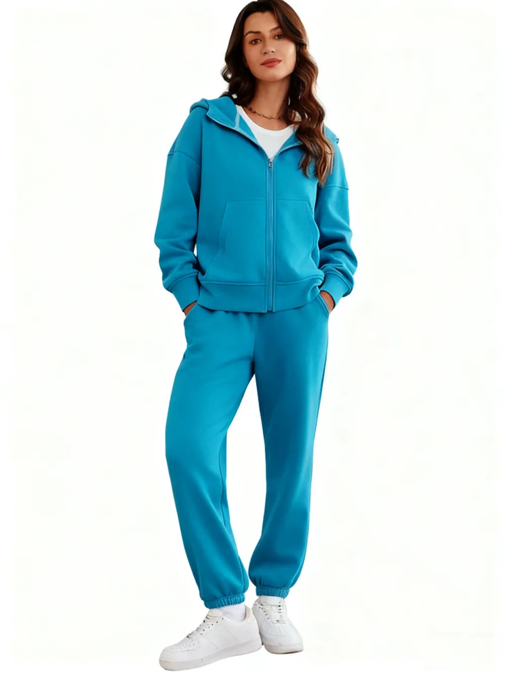 2 Piece Sets for Women Fleece Sweatsuits Zip Up Hoodie Sweatshirts Drawstring Jogger Sweatpants