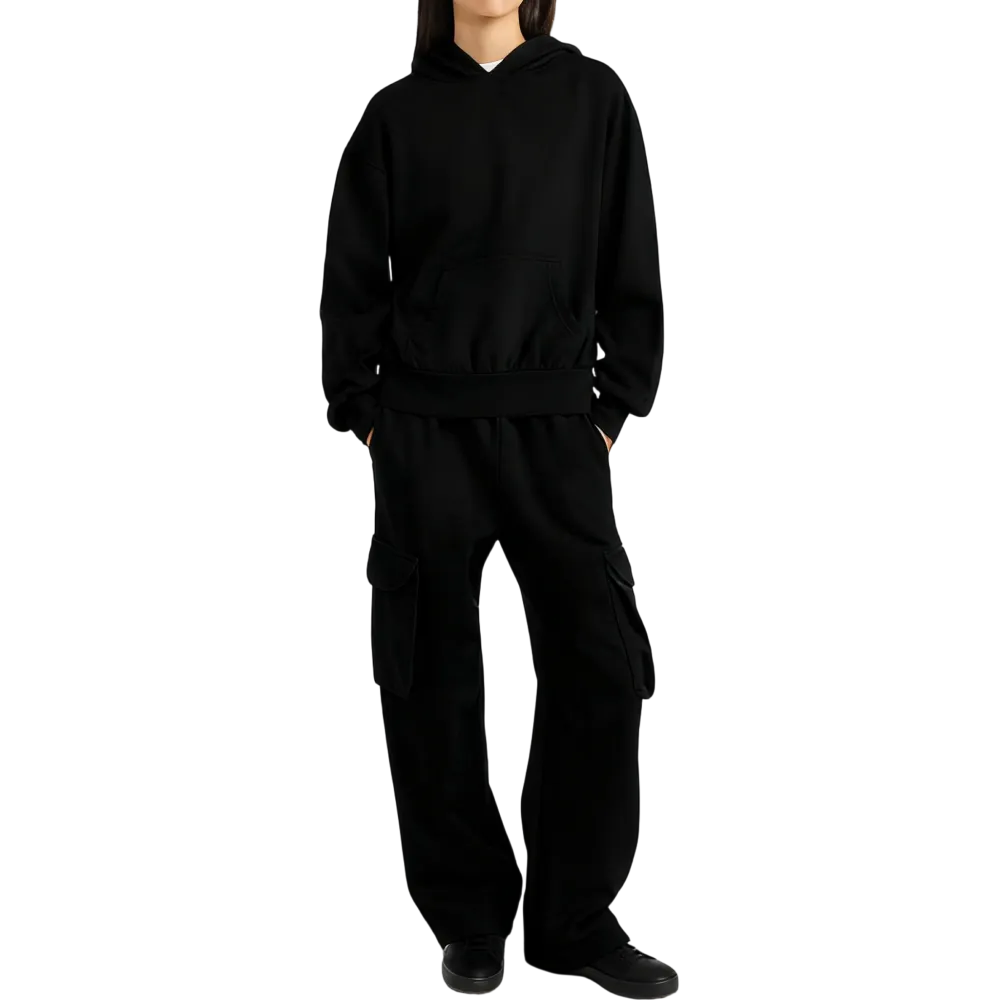 Mineral Washed Oversized Cropped Hoodie + Wide Leg Cargo Sweatpants