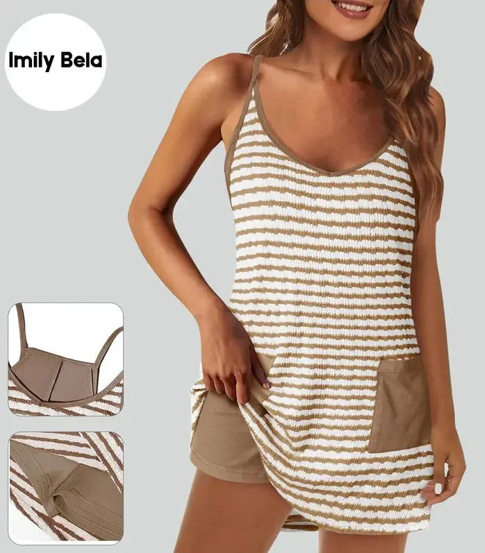 Women'S Summer Mini Dress Casual Sporty Tennis Skirt With Shorts Sleeveless Sporty Dress