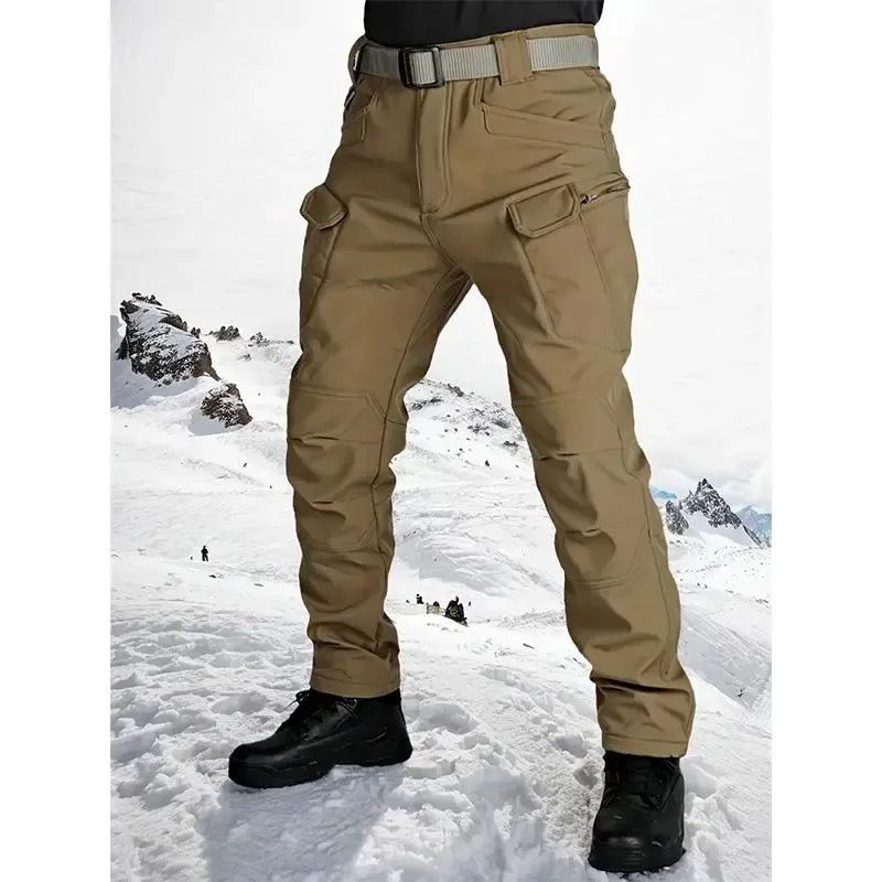 Men’s Soft Shell Tactical Pants: Fleece-Lined, Multi-Pocket, Windproof Warm (Fall/Winter)
