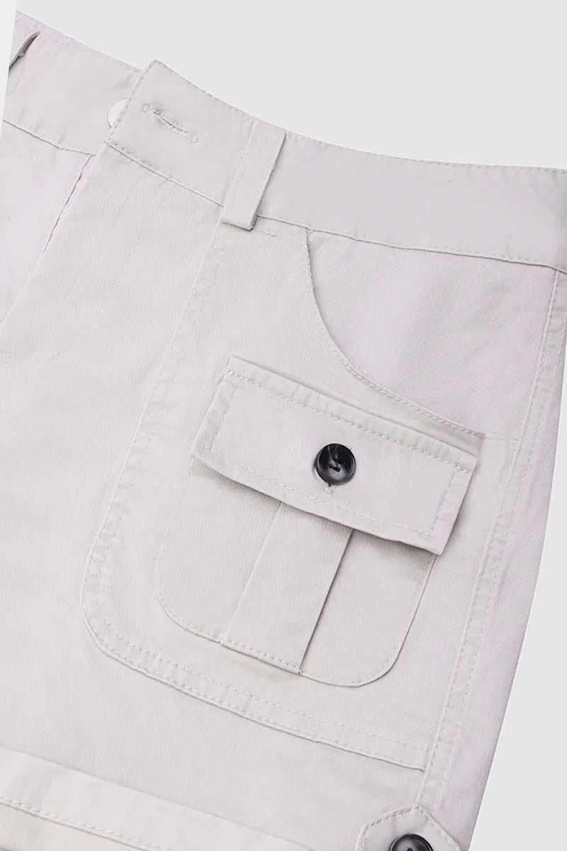 Flap Pocket Roll Tab Hem Mid Waist Shorts
