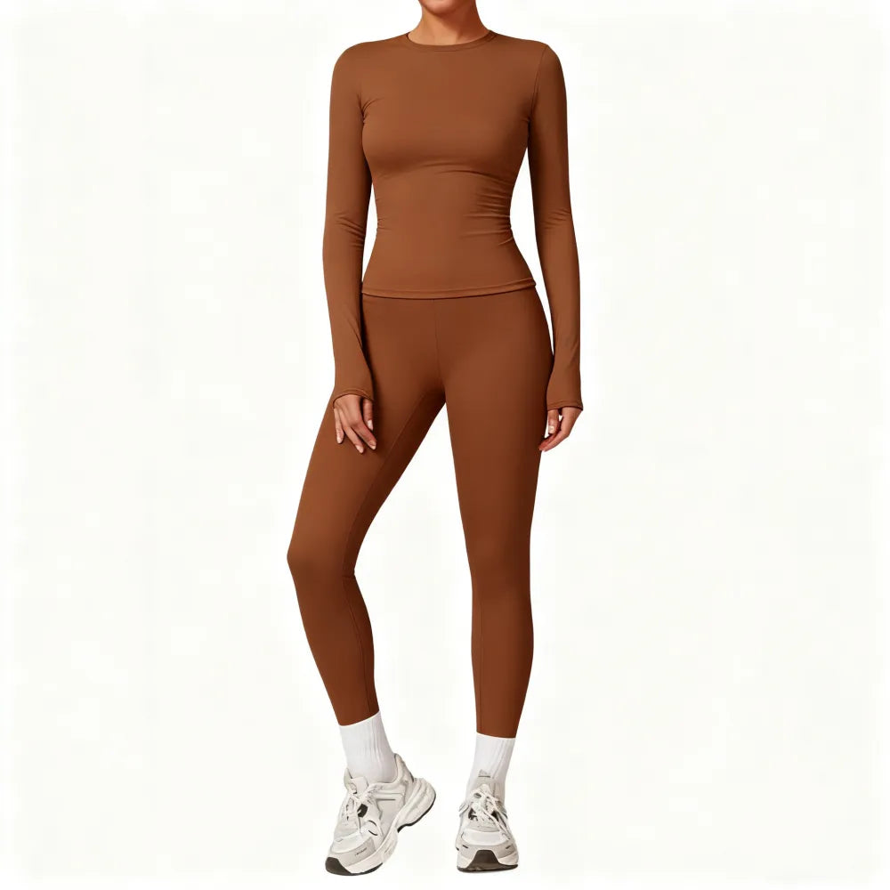 2-Piece Set Women's Long Sleeve Solid Color Sports Set