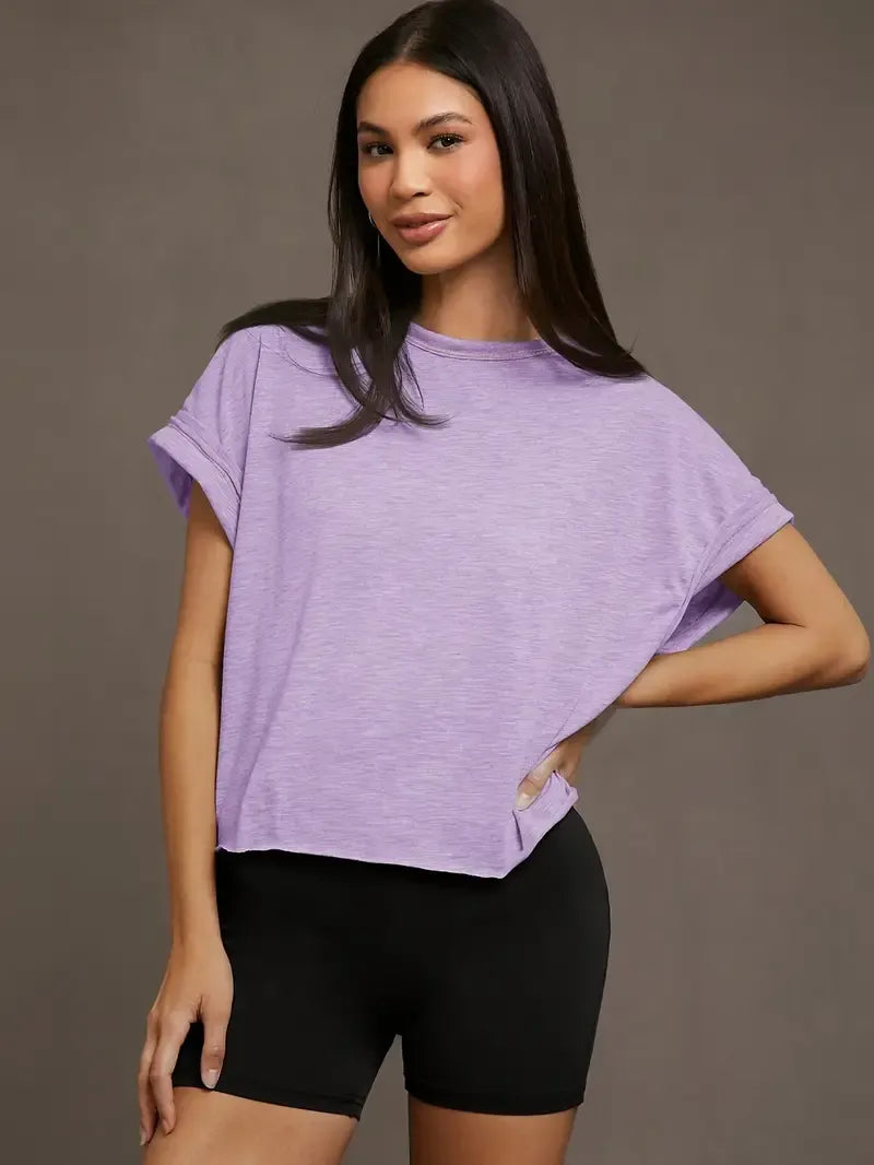 Women's Plain Cut Out Asymmetrical Hem Batwing Sleeve Tee, Elegant Casual Short Sleeve Round Neck T-Shirt for Summer, Ladies Clothes for Daily Wear