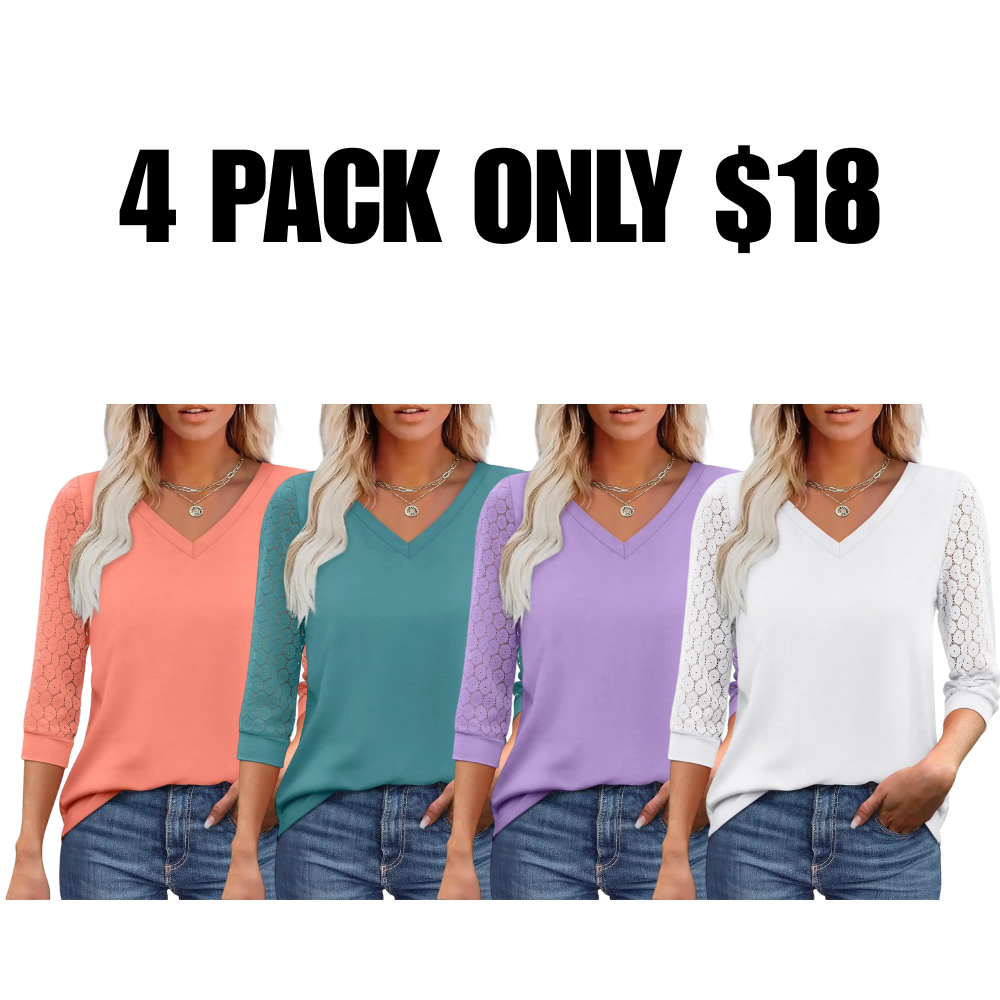 3/4 Long Sleeve V-Neck Lace Tunic