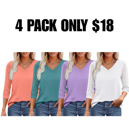 3/4 Long Sleeve V-Neck Lace Tunic