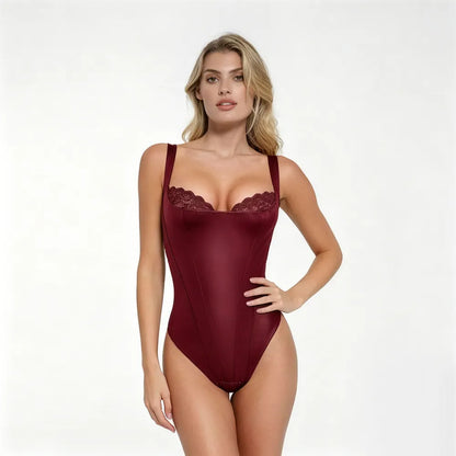 Basic sexy faux leather corset bodysuit