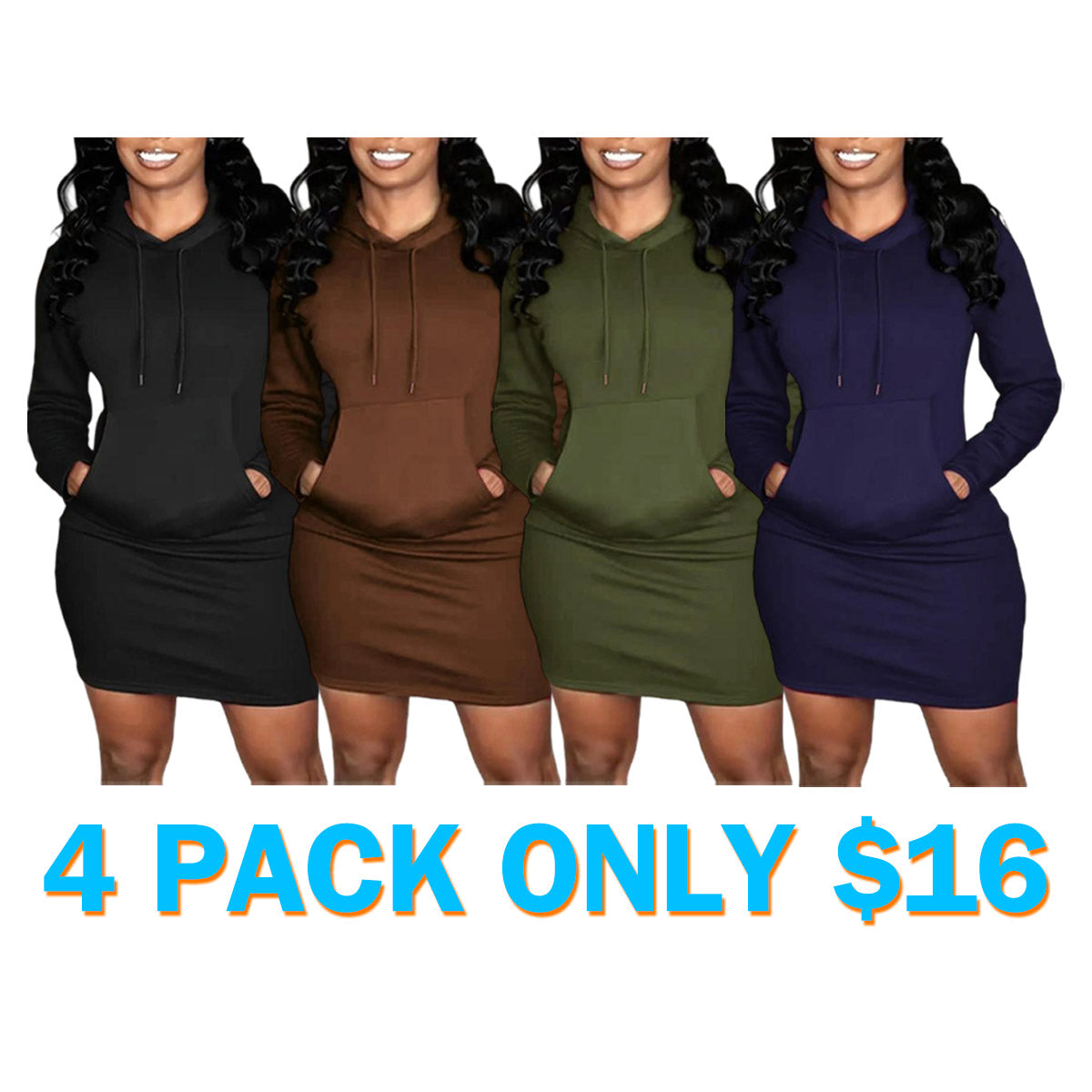 Women's Solid Drawstring Hooded Sweatshirt Dress