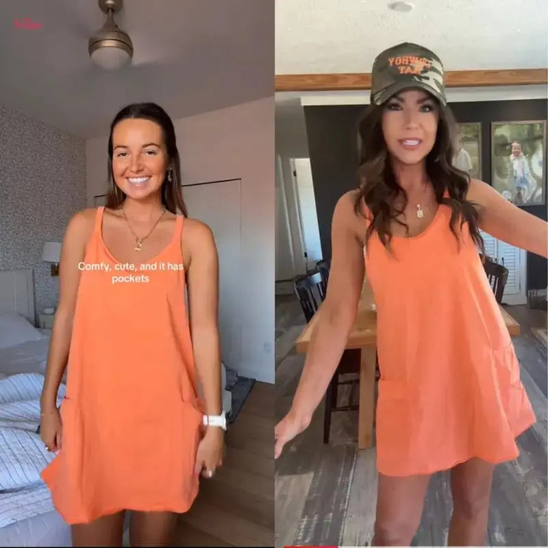 Women's Summer Sleeveless Mini Dress, Casual Sporty Dress, Short Tennis Skirt with Pockets