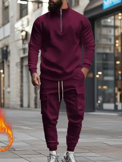 Men's Casual Fleece Lined Zipper Work Pants Set