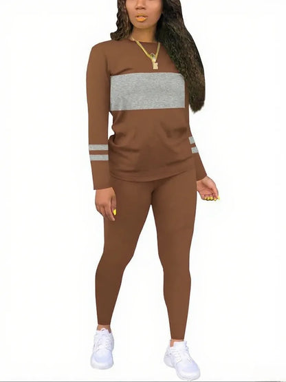 Women's Colorblock Round Neck & Plain Skinny Pants
