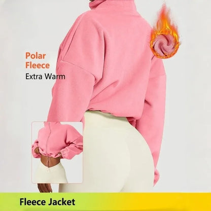 Women's Solid Color Zip Up Thermal Lined Sports Sweatshirt