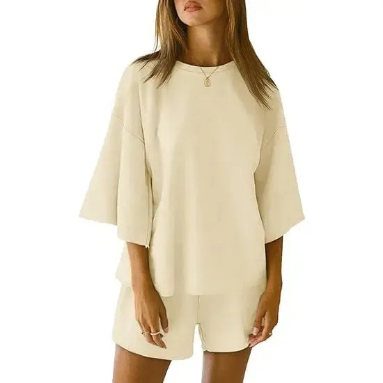 Pajama Sets 3/4 Sleeve Oversized Tops And Elastic Waist Shorts