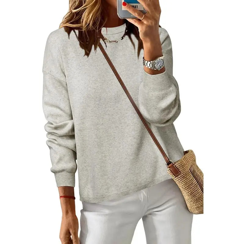 Women's 100% Cotton Crew Neck Fall Casual Relaxed Fit Sweater Tops 2025