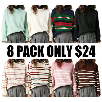 Women's loose-fitting turtleneck chunky knit sweater