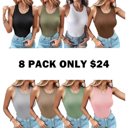 Built-in Bra Tank Top Ribbed Racerback Tops