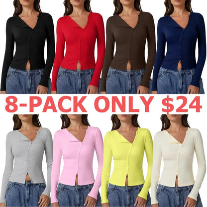 Women's Long Sleeve Ribbed Crewneck Shirts
