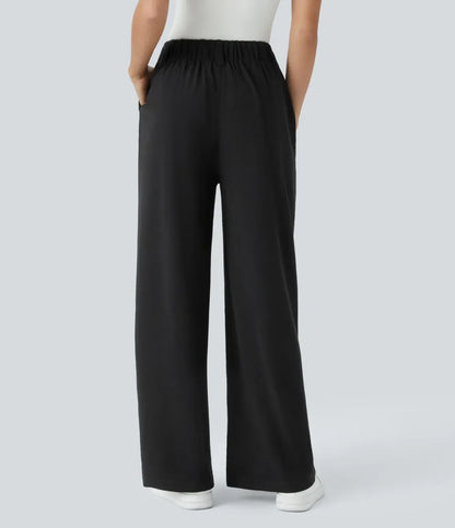 High Waisted Side Pocket Wide Leg Waffle Work Pants