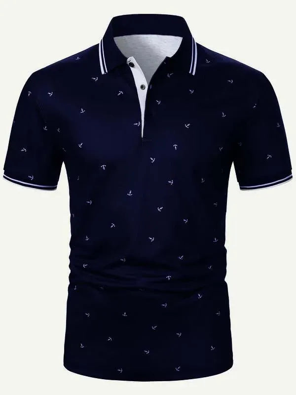Men's Anchor Print Short Sleeve Polo Shirt