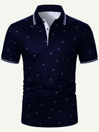 Men's Anchor Print Short Sleeve Polo Shirt
