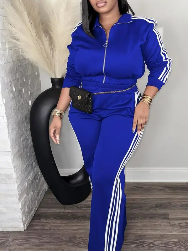 Women's Casual Long Sleeve Zip Up Jacket & Pants Set for Spring & Fall