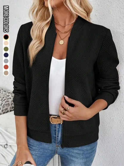 Women's Solid Textured Zip Up Jacket