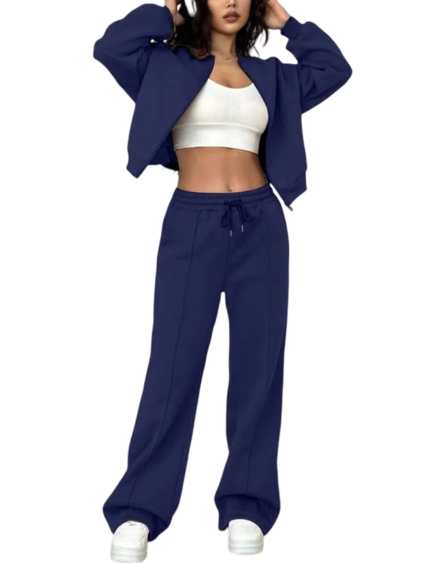 Casual Striped Long Sleeve Zipper Jacket and Pants Set
