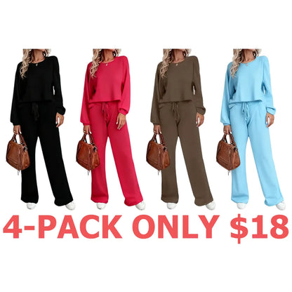 Womens Fall Winter Casual Solid Knitted 2 Piece Sets Long Sleeve Hoodie