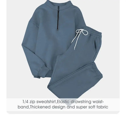 Women 2 Piece Outfits Sweatsuit Oversized Half Zip Pullover Long Sleeve Sweatshirt Jogger Pants Set with Pockets
