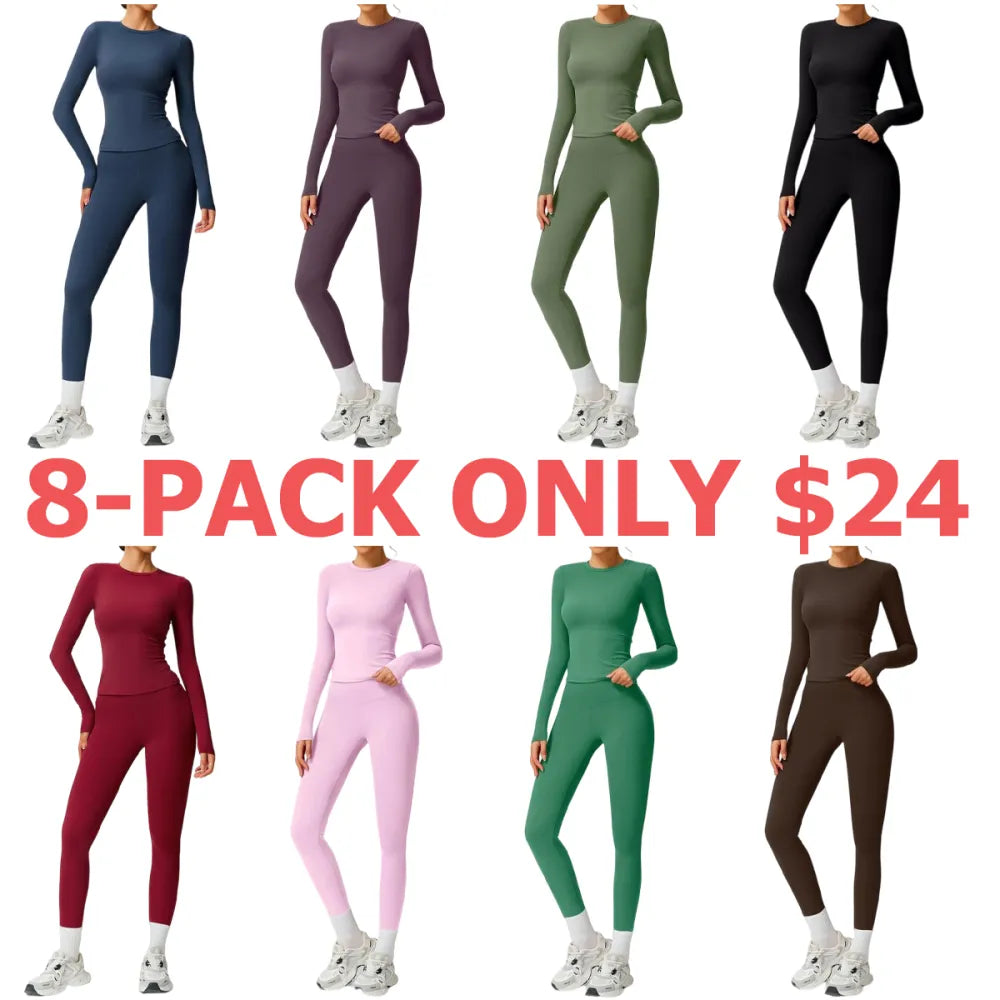 Women's Patchwork High Elastic Soft Round Neck Flat Shoulder Long Sleeve Slim Fit Beautiful Hip Tight Pants