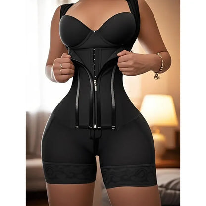 Women's Solid Color Zipper Corset Shapewear Romper